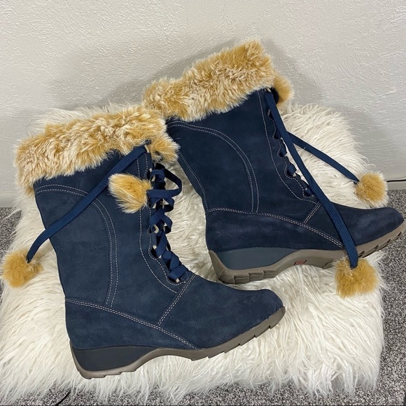 SPORTO - RICH BLUE SUEDE LACE UP FUR TOPPED  STURDY PLAYFUL BOOTS - S8 - Picture 2 of 12